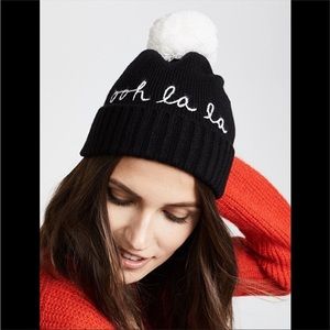 KATE SPADE Ooh La La Pom Beanie Black and White Wool Blend NEW